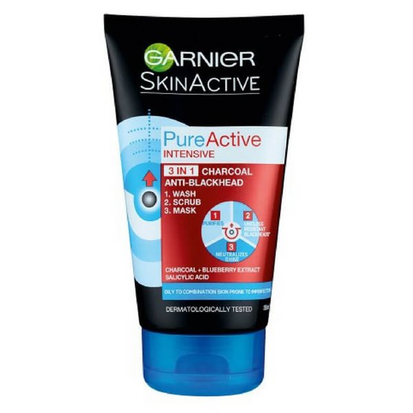 Garnier Pure Active Intensive 3in1 Charcoal Anti-Blackhead Wash Scrub Mask